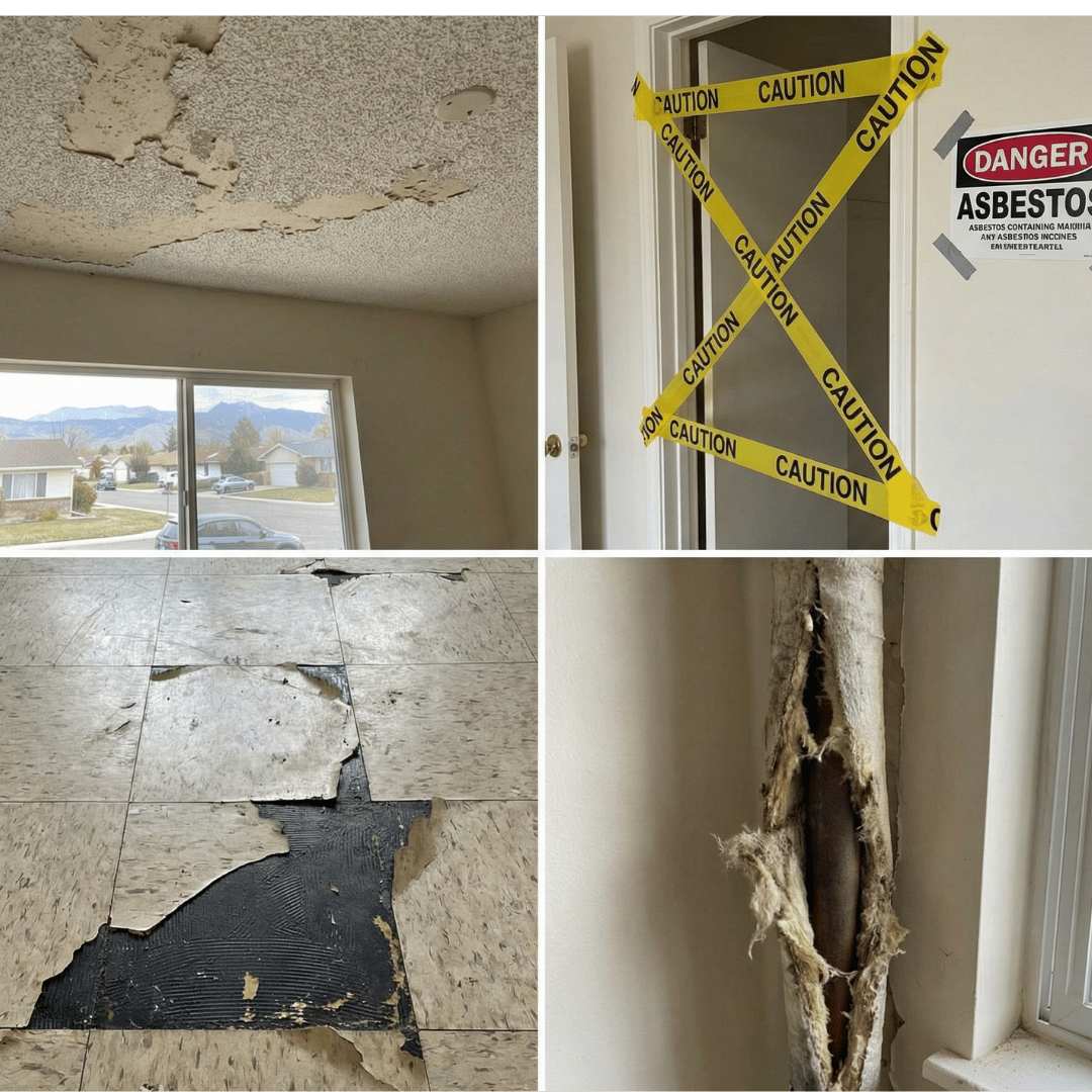 Asbestos-containing materials and damaged ductwork identified during a professional asbestos inspection in a Colorado Springs property.