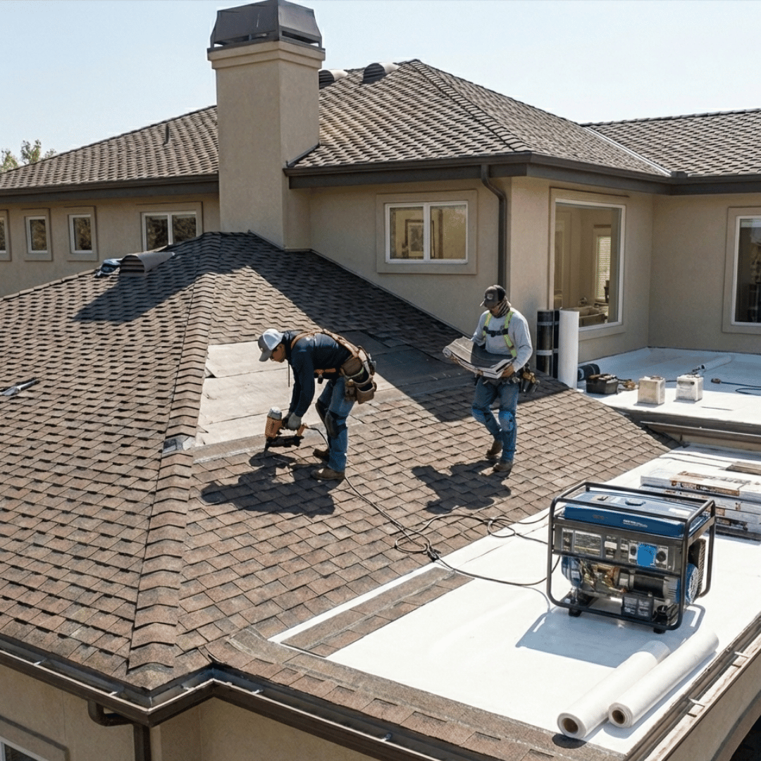 HRS technicians performing commercial roof repair and installation services in Lakewood, Colorado.