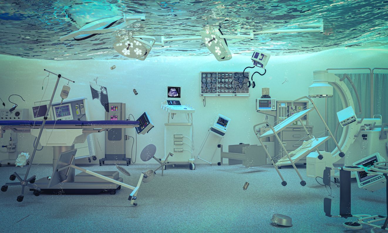 hospital operating room that has sustained severe flooding