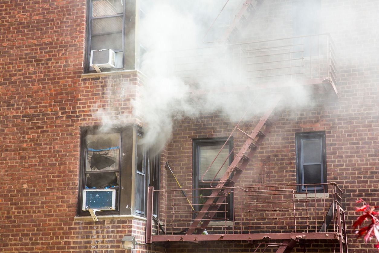 smoke damage in an apartment building after a fire