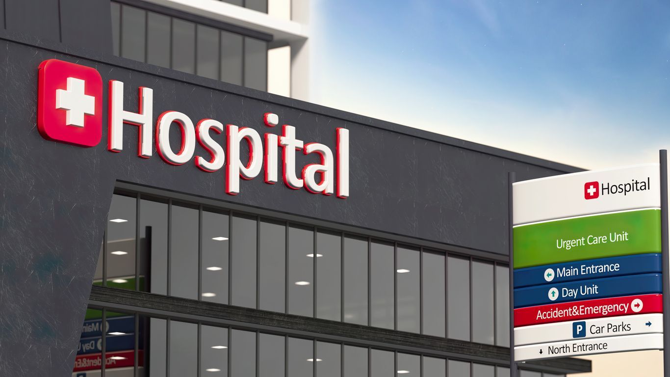 exterior of a hospital that has suffered smoke and soot damage