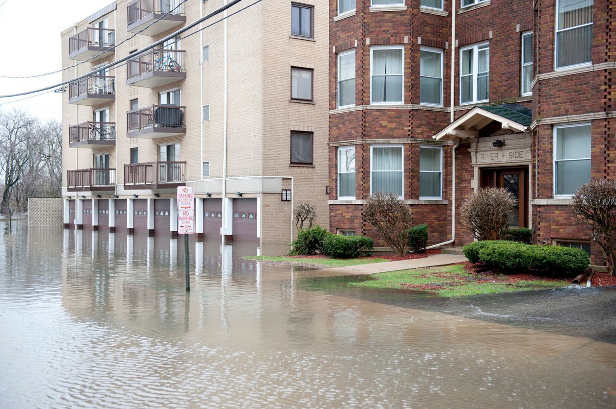 apartment building suffering water damage from a flood