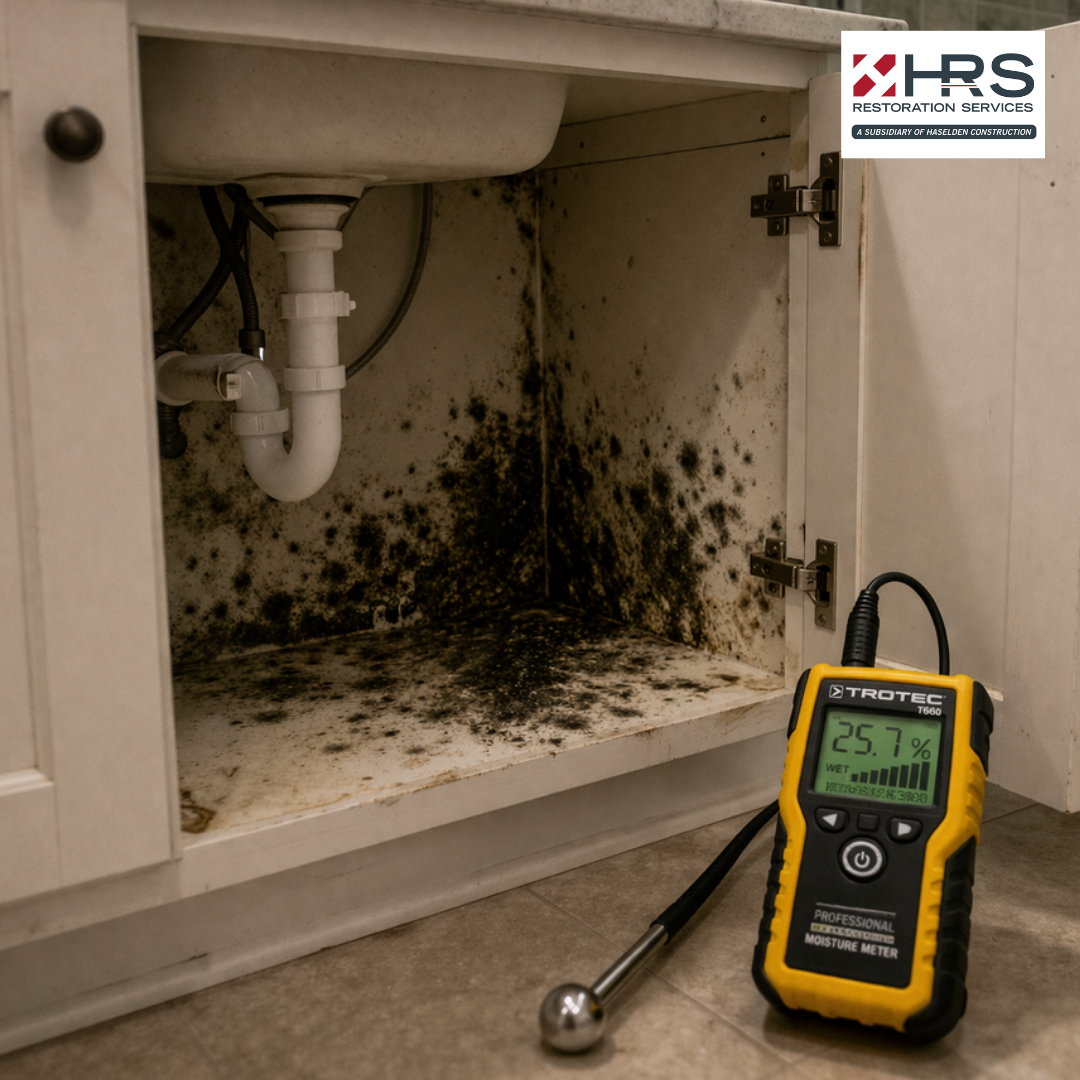 Mold growth inside a bedroom closet in an Aurora, CO home