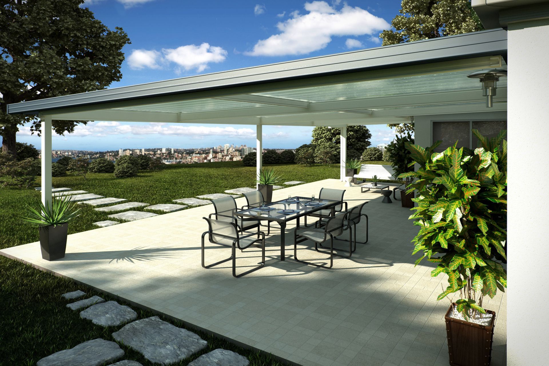 A Patio With a Table and Chairs Under a Canopy — ShedPro Constructions in Taree, NSW