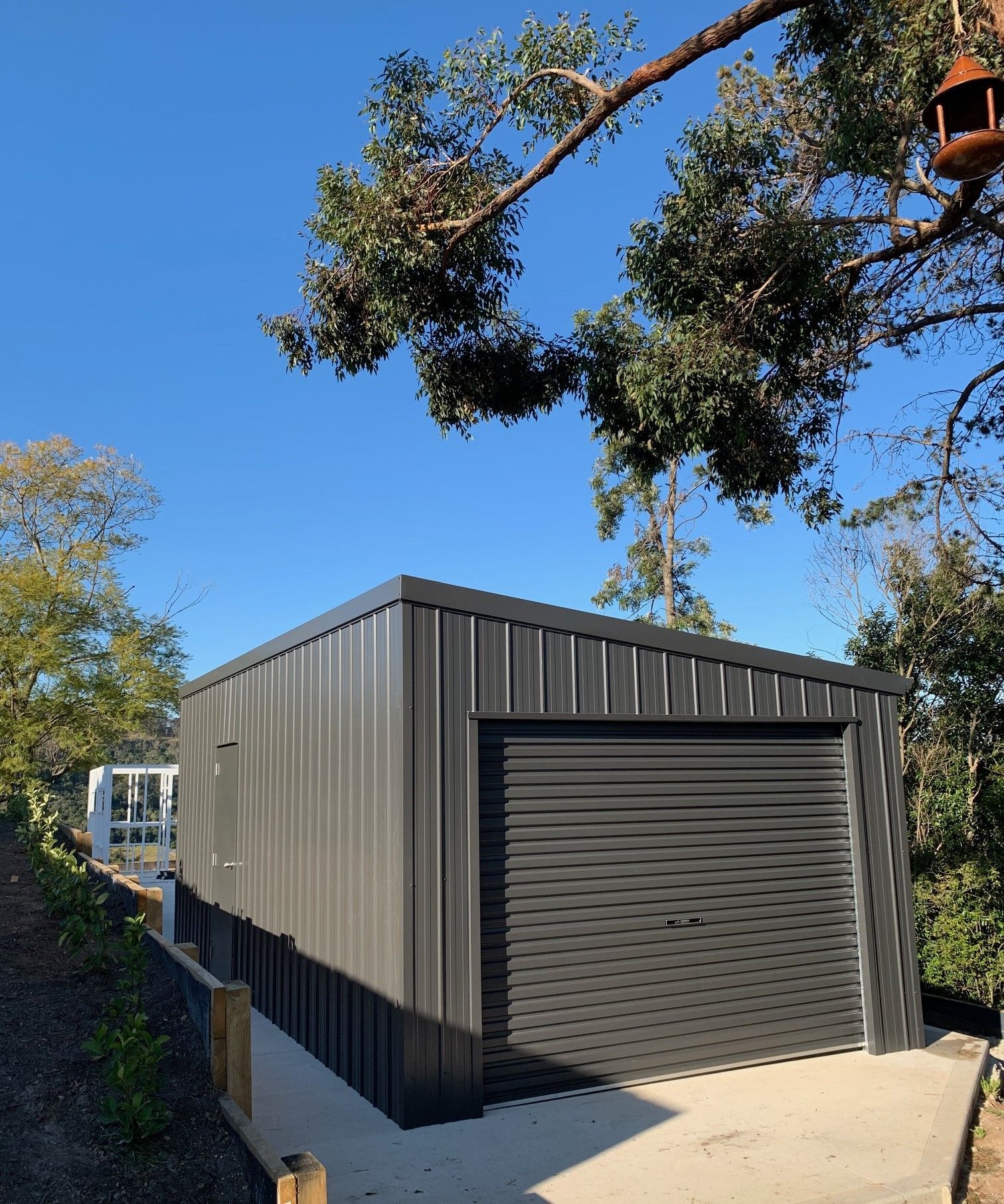 Dark Grey Skillion Roof Single Residential Garage — ShedPro Constructions in Wingham, NSW