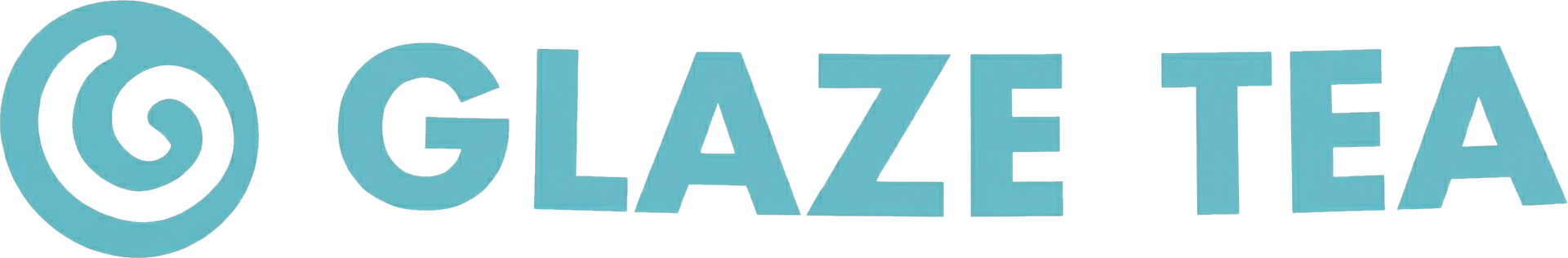 Light blue logo with a swirl icon above the text "GLAZE TEA" in a thick, rounded sans-serif font.