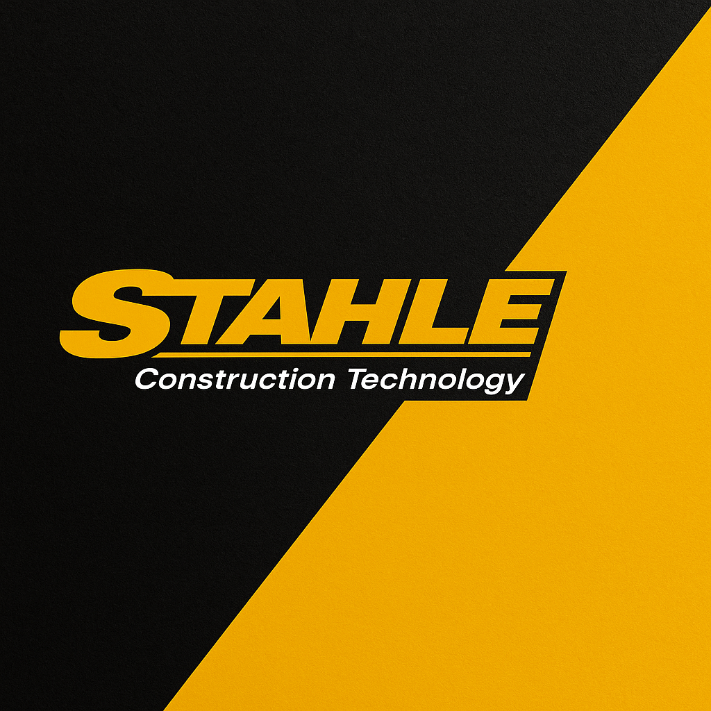 Logo for Stahle Construction Technology in gold and white on a black and gold background.