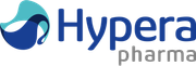 Logotipo da Hypera Pharma: Forma abstrata azul e verde-azulada com a palavra 