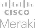 Logotipo da Cisco Meraki em cinza. Acima do texto 