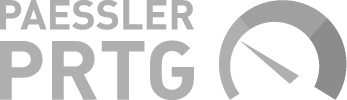 Logotipo da PAESSLER PRTG com um ícone de medidor indicando o desempenho da rede.