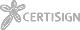Logotipo da Certisign, apresentando uma figura estilizada com membros estendidos e o nome da empresa.