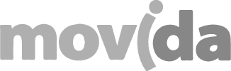 Logotipo da Movida, texto cinza com um 