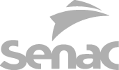Logotipo cinza do Senac: forma estilizada apontando para cima acima da palavra 
