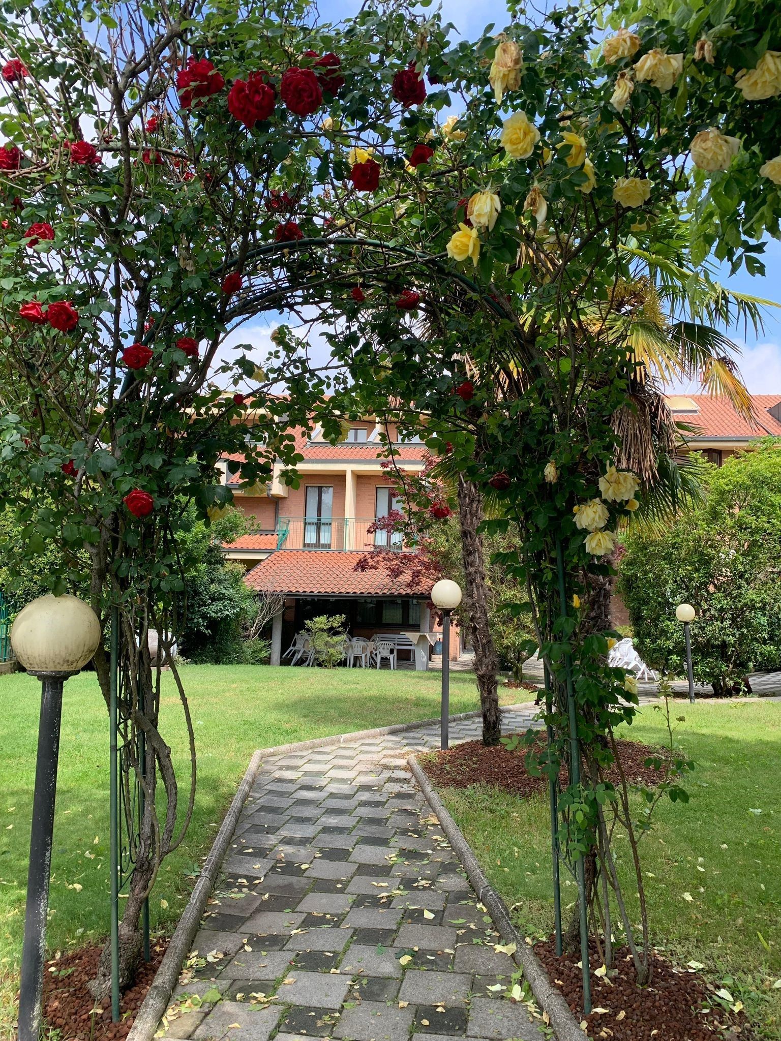 Una ruota di carro è seduta nell'erba accanto a un barile
