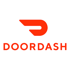 Logo DoorDash : symbole « D » stylisé rouge au-dessus du nom de l'entreprise en lettres orange.