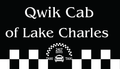 Qwik Cab of Lake Charles logo: Black background, white text, checkered border, cab icon, and 24/7 text.