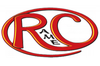 Un logo rouge avec les lettres r et c dans un cercle sur fond blanc.