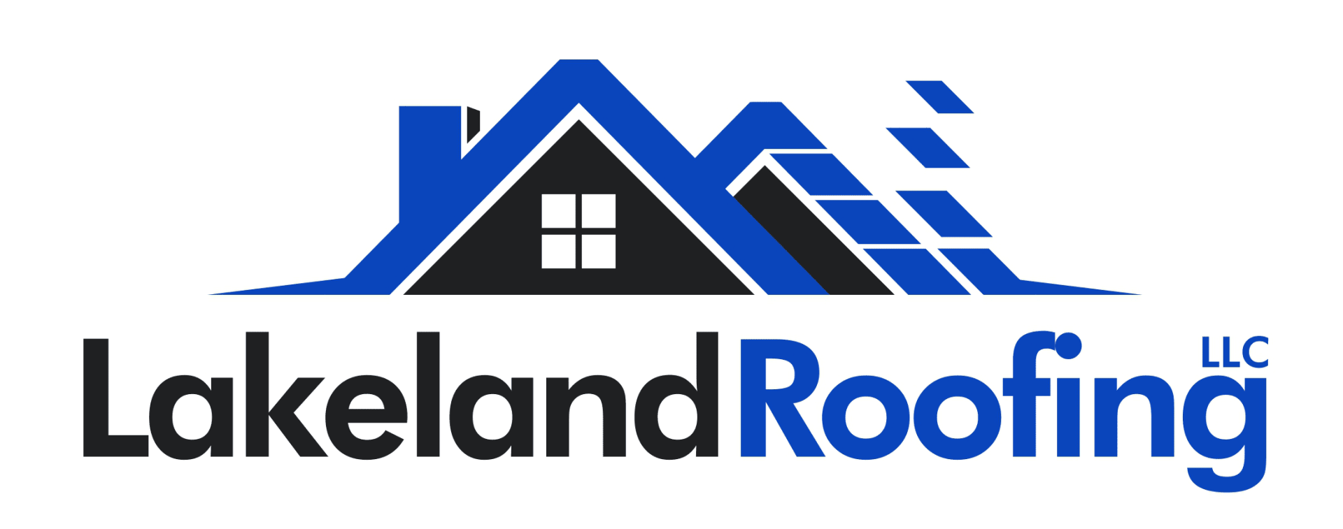 Lakeland Roofing, LLC Lakeland Roofing LLC logo with blue house roof icon and black text.
