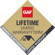 GAF Lifetime Limited Warranty logo: gold diamond with red square 