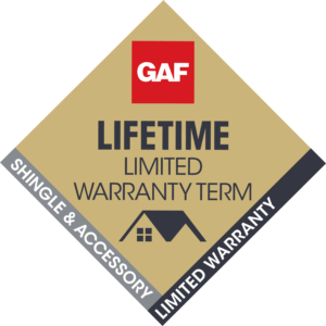 GAF Lifetime Limited Warranty logo: gold diamond with red square