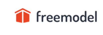 A freemodel logo with a red arrow pointing up