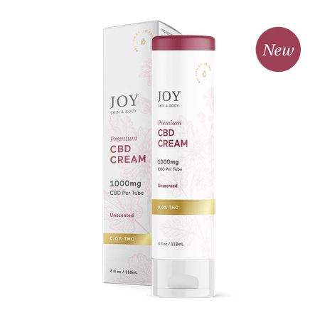 White and burgundy CBD cream tube and box with