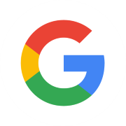 5 star rated Google Review shows G icon in red yellow green and blue