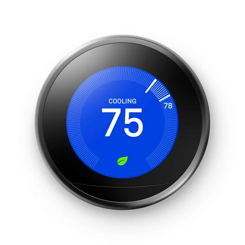 A smart thermostat shows that the temperature is 75 degrees