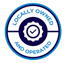 A blue and white logo that says locally owned and operated HVAC business in Campbell, CA