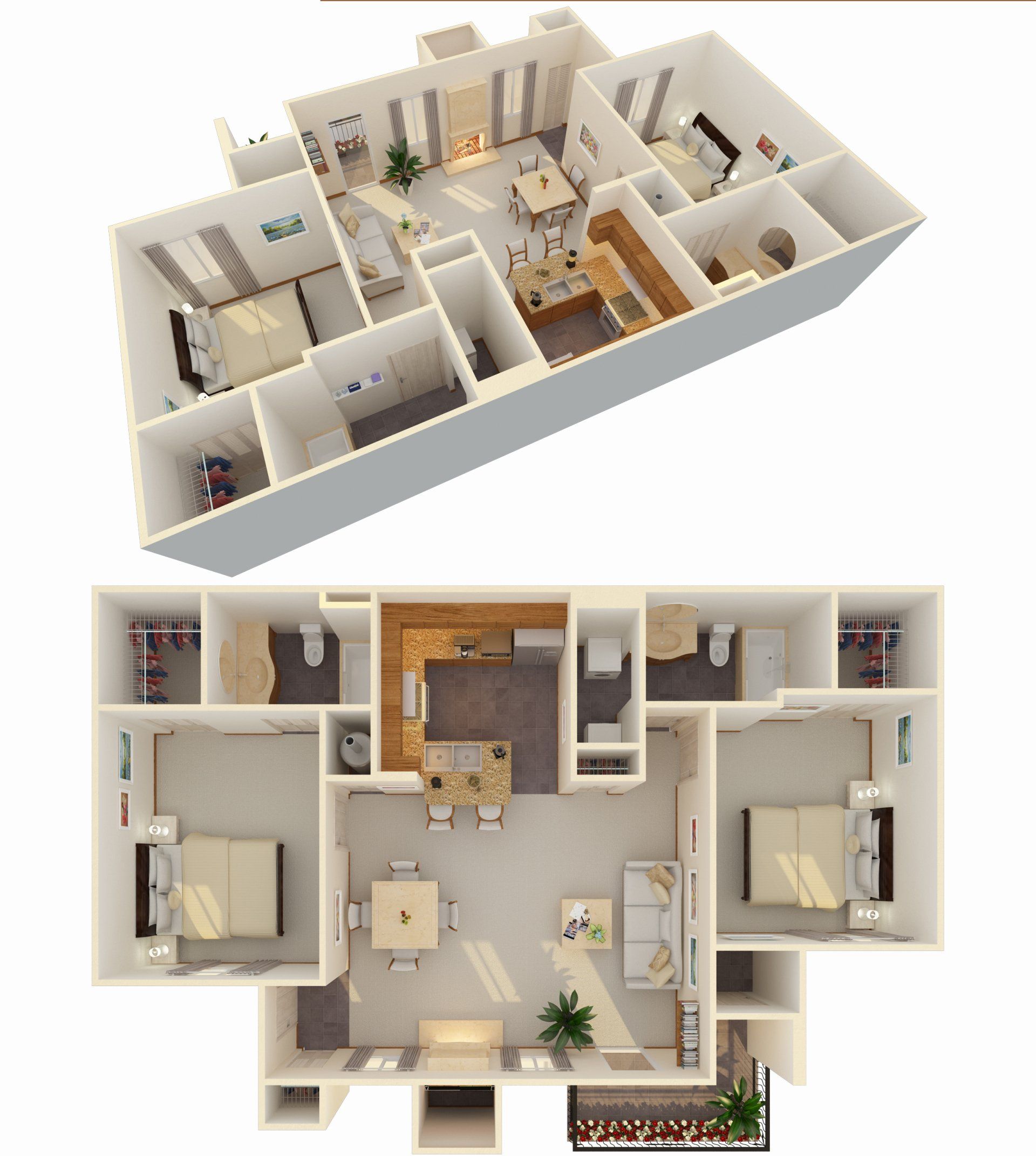 2 Bed 2 Bath Floorplan