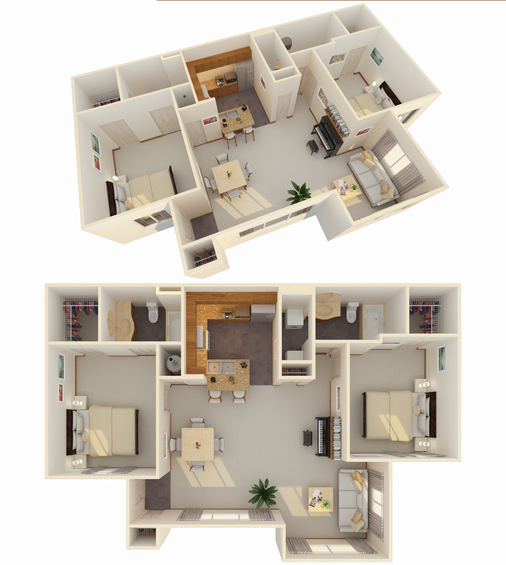 2 Bed 2 Bath w/ Study Floorplan