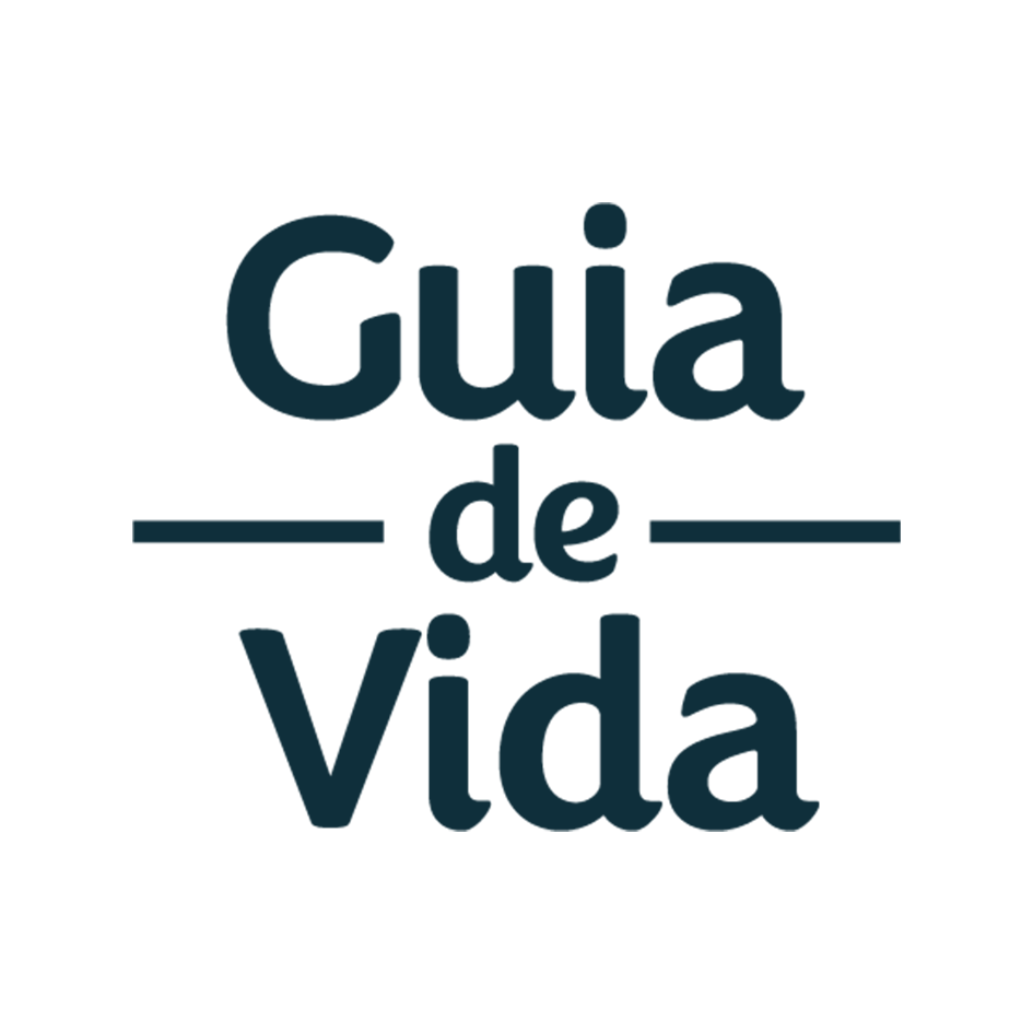 O logotipo do guia de vida é preto e branco em um fundo branco.