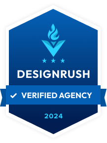 Um crachá azul que diz agência verificada designrush 2024