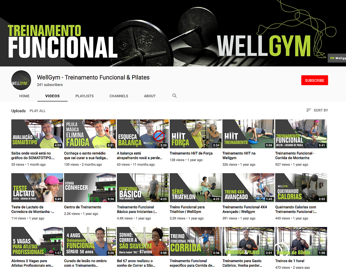 Uma captura de tela de um canal do YouTube chamado wellgym.