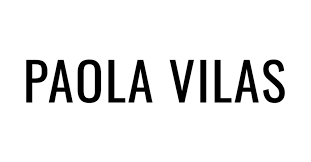 Um logotipo preto e branco para paola vilas em um fundo branco.