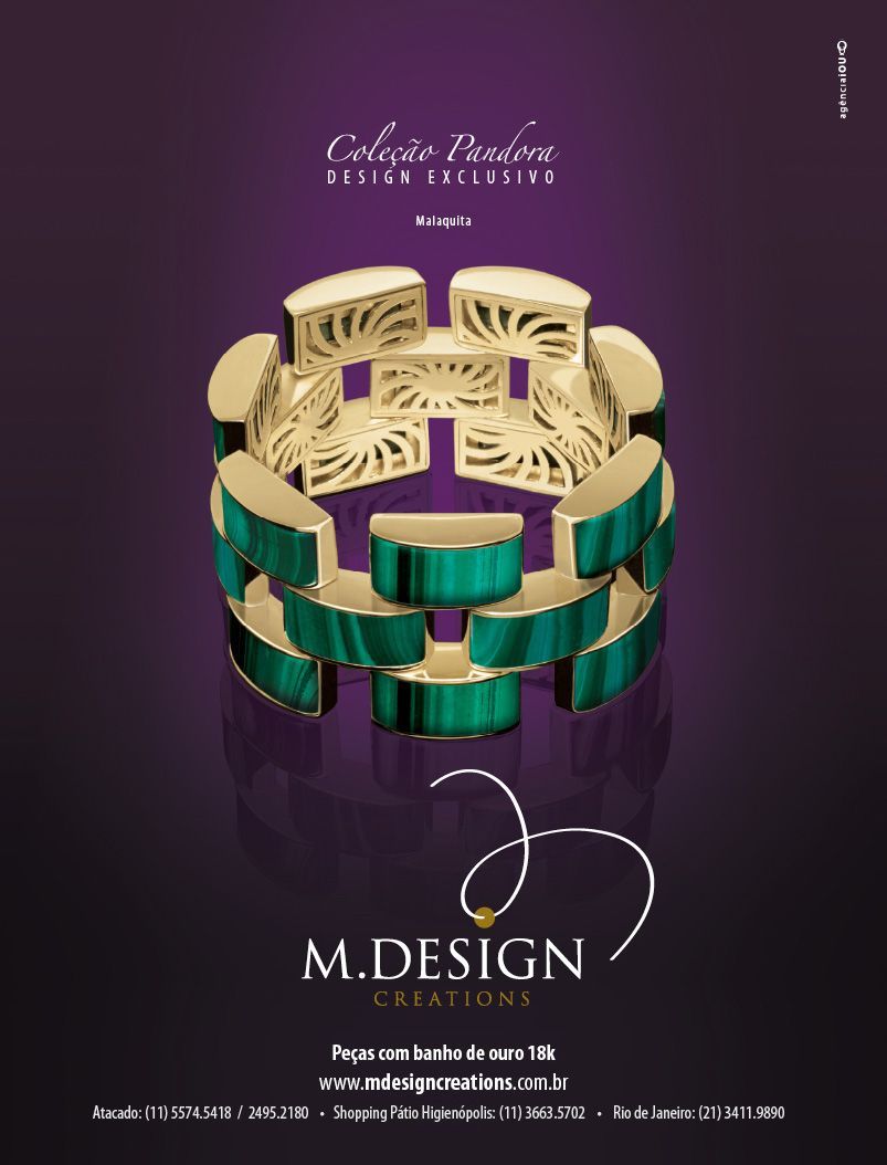 Um anúncio de joias m.design com fundo roxo
