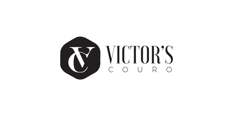 Um logotipo de couro de victor em um fundo branco