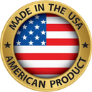 Gold badge with the American flag, text 