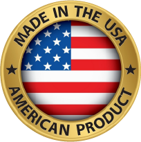Gold badge with the American flag, text
