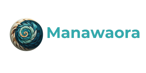 The manawaora logo has a spiral in the middle of it.