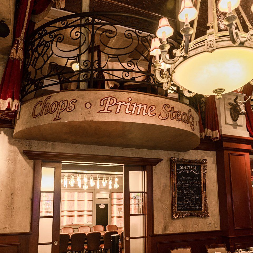 A restaurant called chops prime steak has a balcony