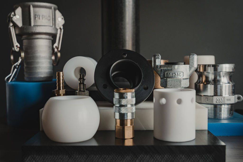 various plastic containers and components