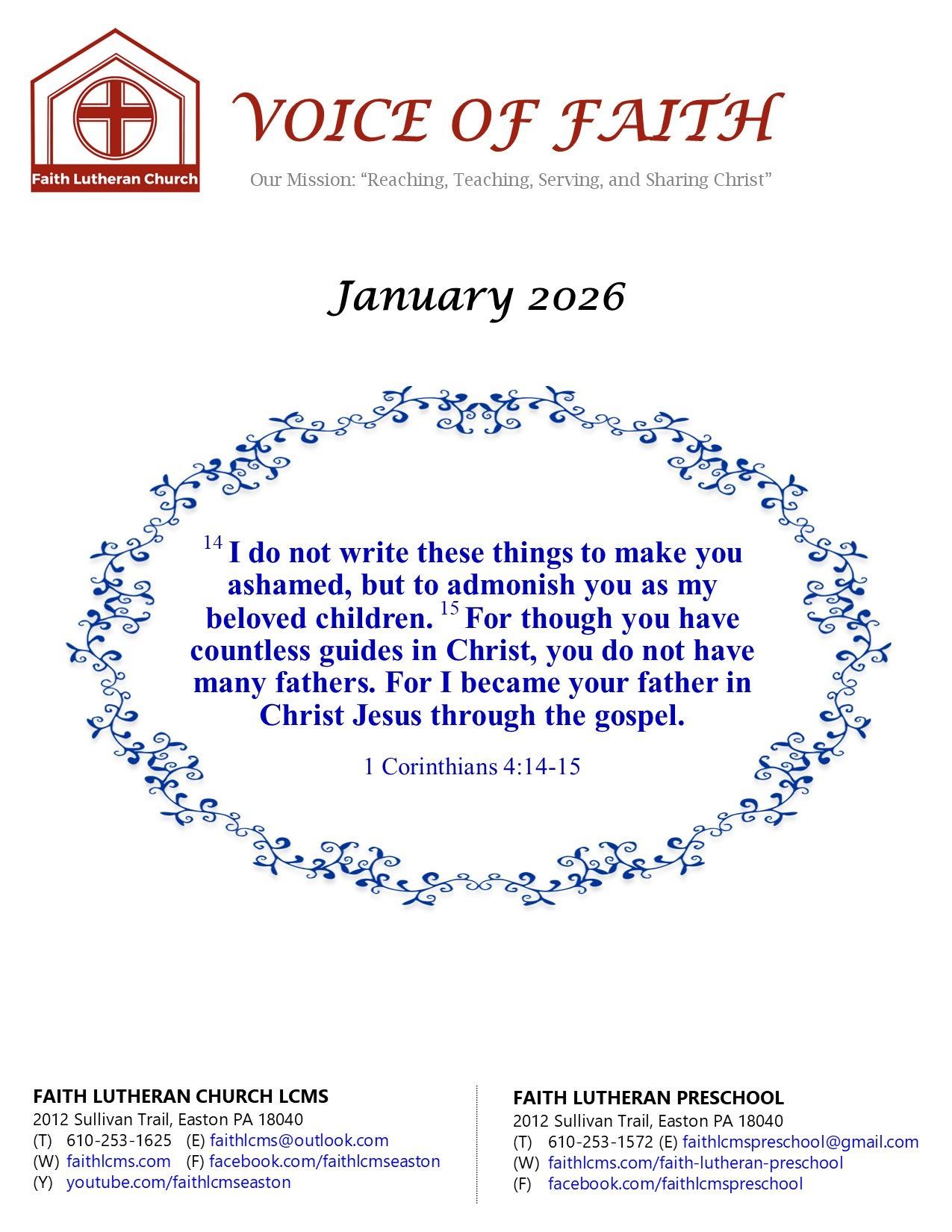 Voice of Faith Newsletter Cover Page