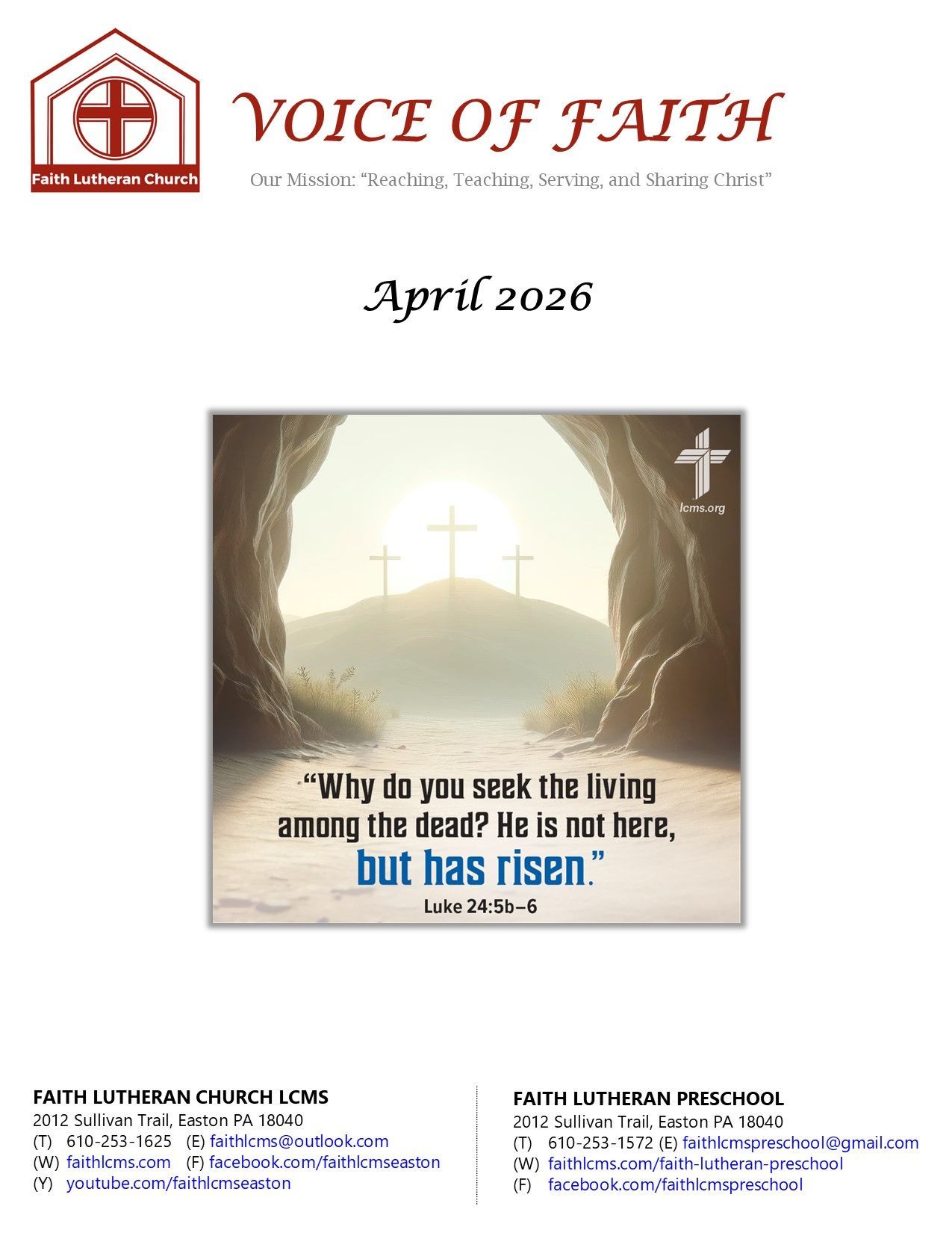 Voice of Faith Newsletter Cover Page