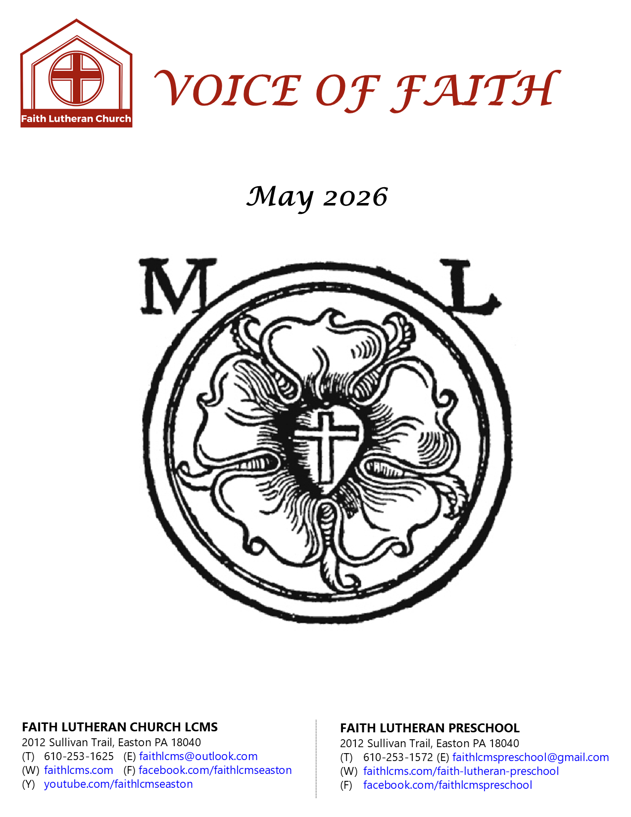 April 2021 Voice of Faith newsletter from Faith Lutheran Church, featuring an image of the empty tomb and empty crosses.