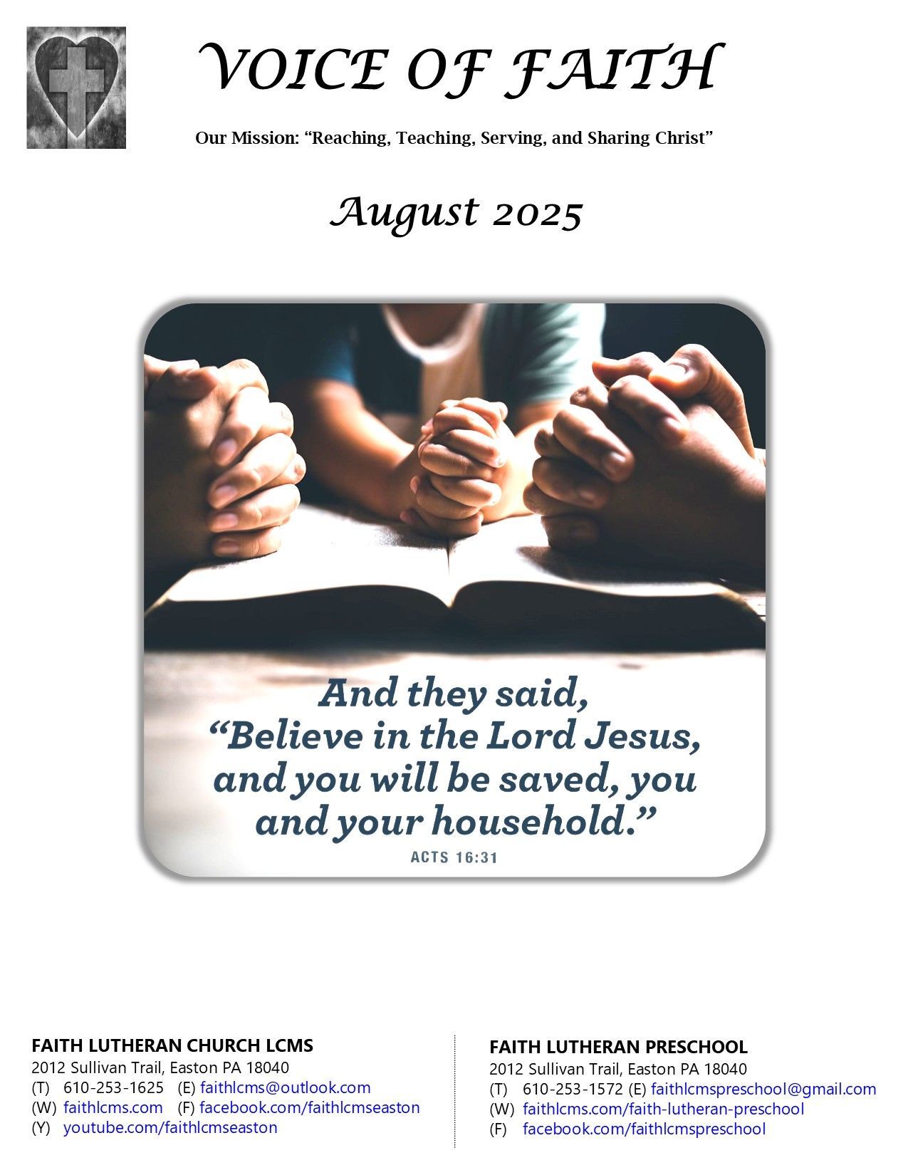 Voice of Faith Newsletter Cover Page