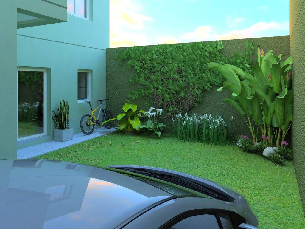 Exterior de invernadero con pequeño patio trasero, bicicleta y automóvil.