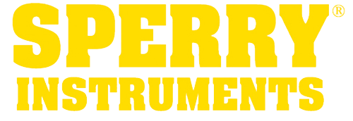 A yellow logo for sperry instruments on a white background