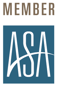 The asa member logo is blue and white