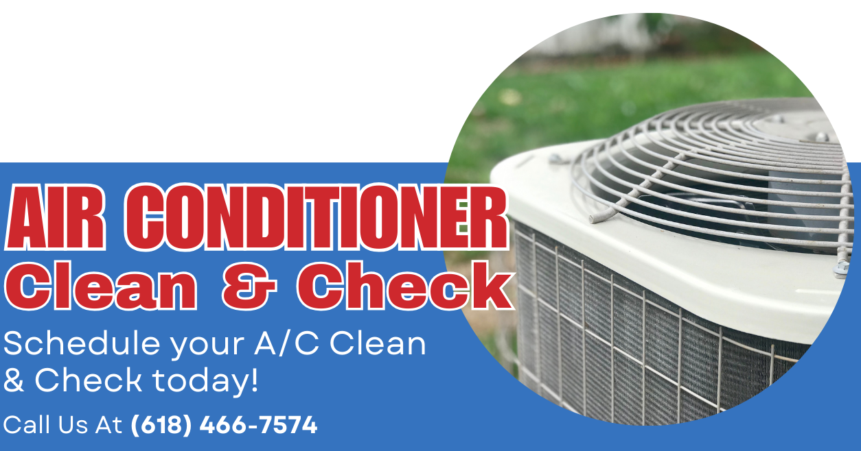 A blue and red logo for ac clean & check